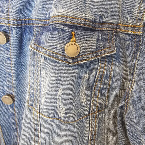 Black Label Blue Distressed Pocket Casual Pocket‎ Denim Jacket Size 1XL - Picture 3 of 9